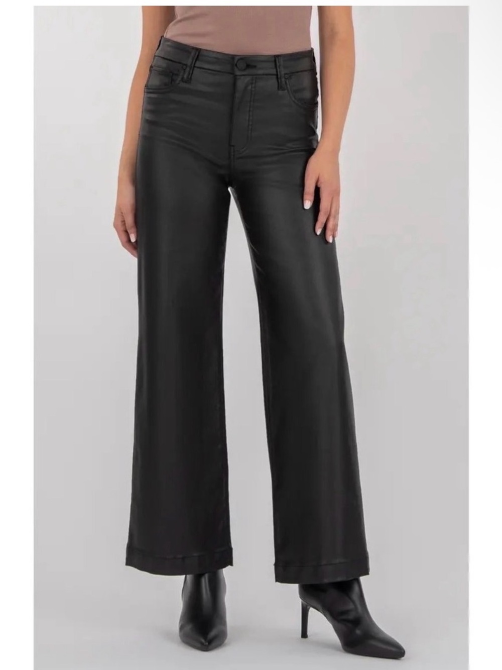 Kut from the Kloth Meg Fab Ab Wide-Leg Coated High-Rise Jeans Women Size 10